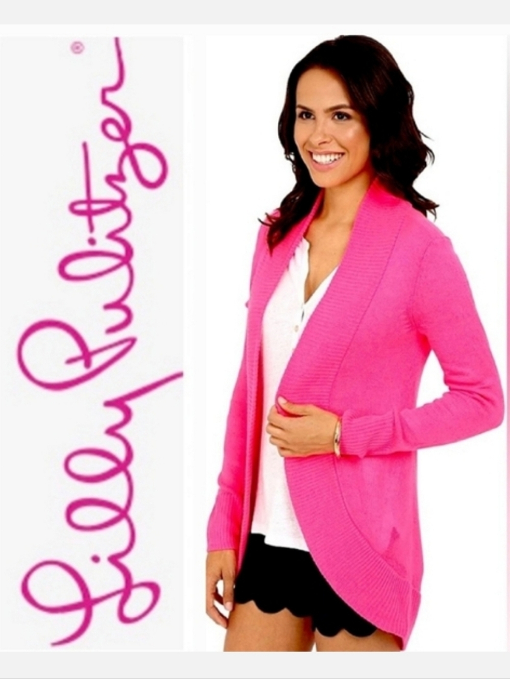 Lilly Pulitzer Amalie Knit Cardigan Open Front Dragon Fruit Pink Sz Sm